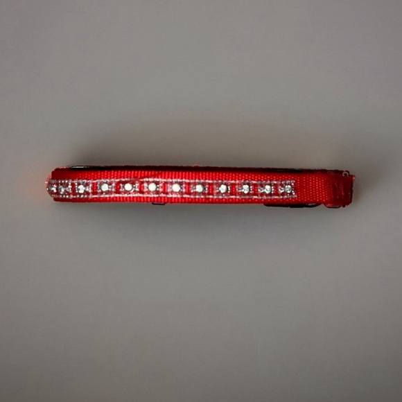 Red Pet Collar with Silver Gems Size Medium - Picture 2 of 4